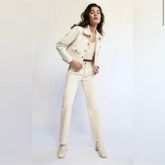 Daily Blue By AG Hype Classic Cropped Jeans Straight Leg Cream High Rise 30 NEW